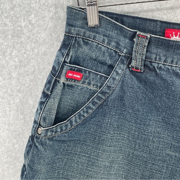 Vintage Jnco Jean Shorts 90s Skater Rare Dragon Design Baggy Fit Size 34 Blue - Picture 3 of 16